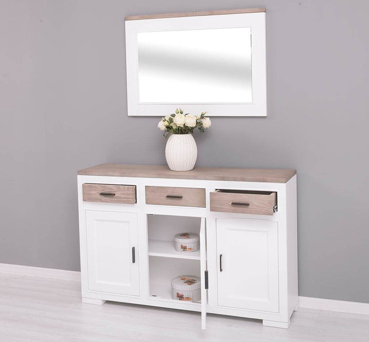 Eingangs-Set bestehend aus Kommode und Wandspiegel aus Massivholz -