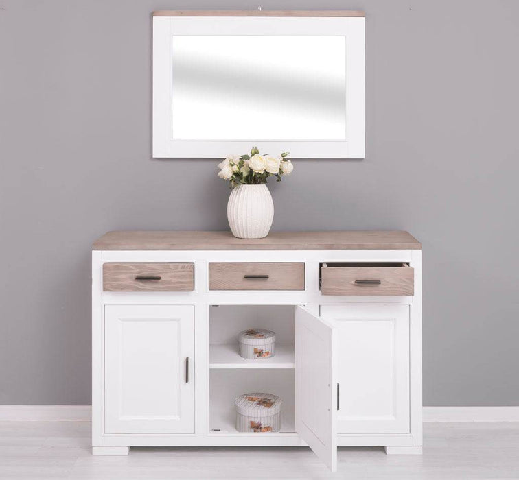 Eingangs-Set bestehend aus Kommode und Wandspiegel aus Massivholz -