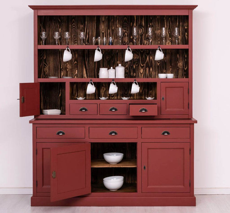 Fünftüriger Geschirrschrank aus Massivholz mit 6 Schubladen -