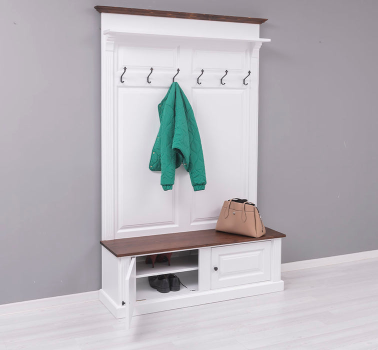 Garderobe aus Massivholz mit 6 Haken und 2 Staufächern - Holzkontrast