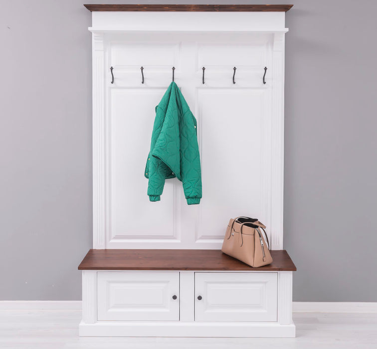 Garderobe aus Massivholz mit 6 Haken und 2 Staufächern - Holzkontrast