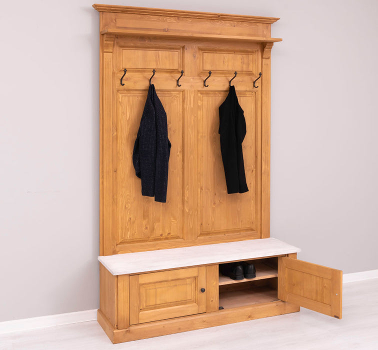 Garderobe aus Massivholz mit 6 Haken und 2 Staufächern - Holzkontrast