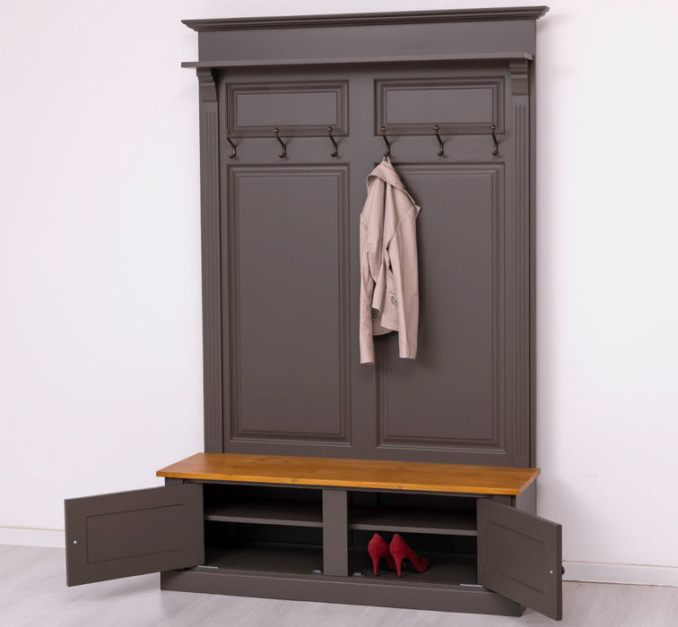 Garderobe aus Massivholz mit 6 Haken und 2 Staufächern - Holzkontrast