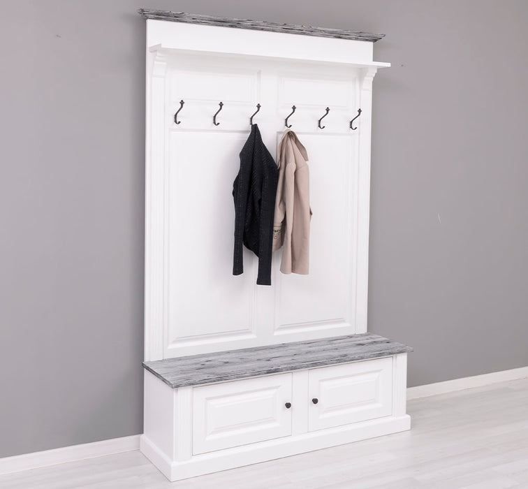 Garderobe aus Massivholz mit 6 Haken und 2 Staufächern - Holzkontrast
