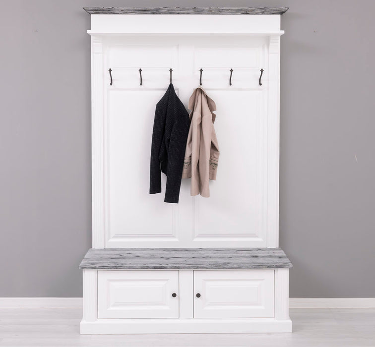 Garderobe aus Massivholz mit 6 Haken und 2 Staufächern - Holzkontrast