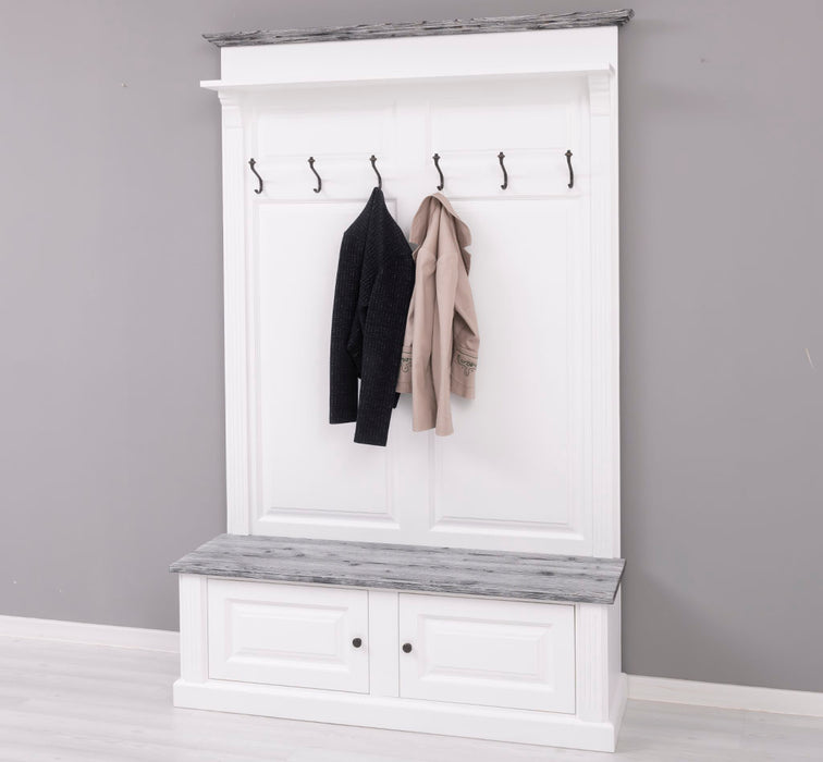 Garderobe aus Massivholz mit 6 Haken und 2 Staufächern - Holzkontrast