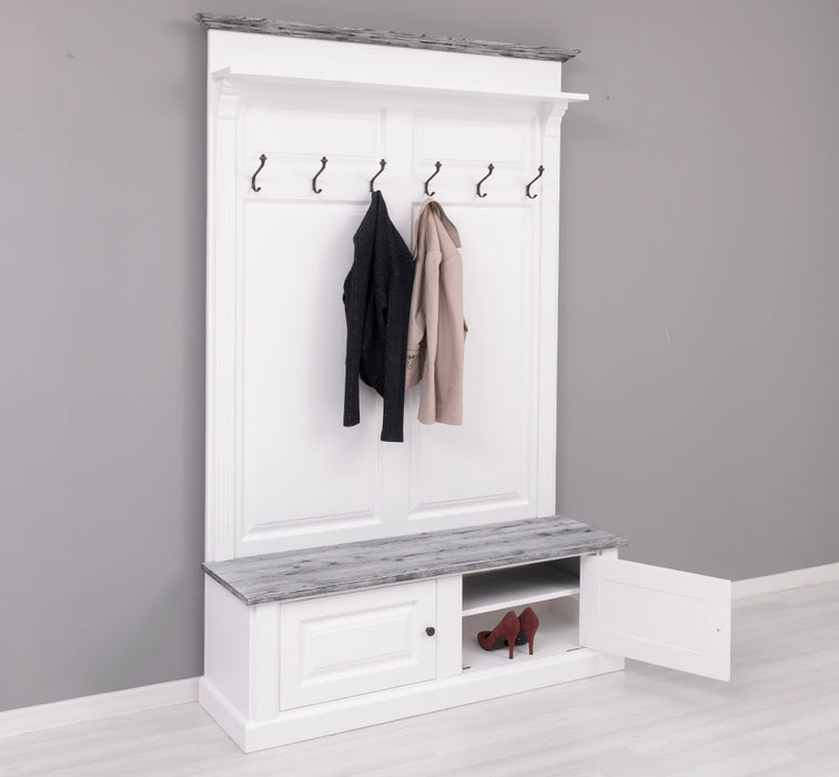 Garderobe aus Massivholz mit 6 Haken und 2 Staufächern - Holzkontrast