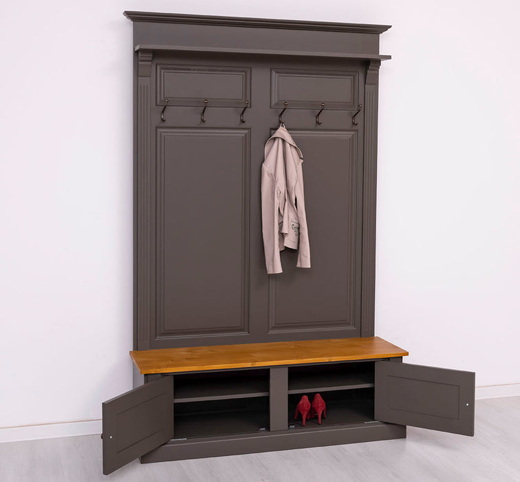 Garderobe aus Massivholz mit 6 Haken und 2 Staufächern - Holzkontrast