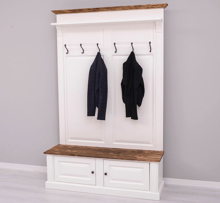 Garderobe aus Massivholz mit 6 Haken und 2 Staufächern - Holzkontrast