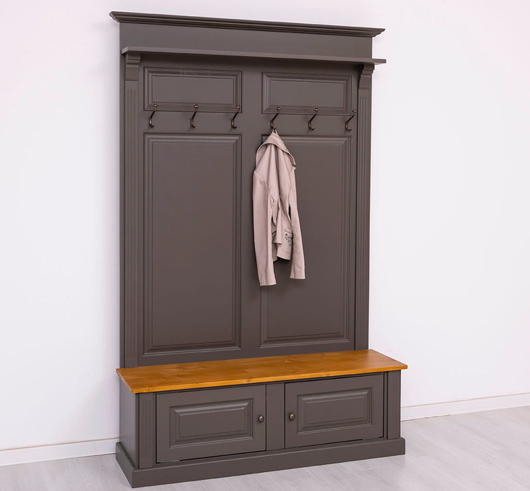 Garderobe aus Massivholz mit 6 Haken und 2 Staufächern - Holzkontrast