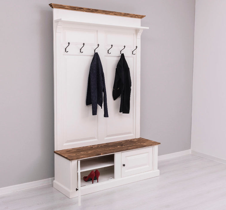 Garderobe aus Massivholz mit 6 Haken und 2 Staufächern - Holzkontrast