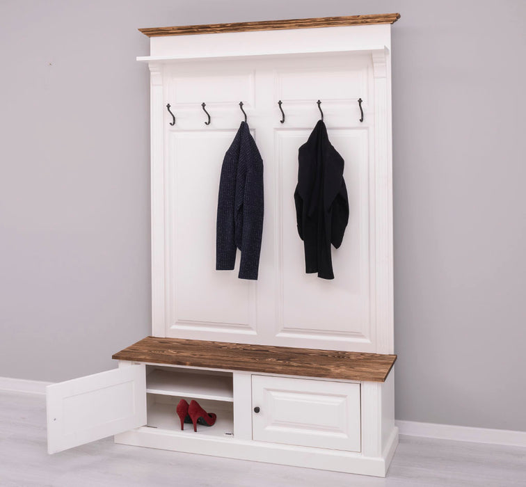 Garderobe aus Massivholz mit 6 Haken und 2 Staufächern - Holzkontrast