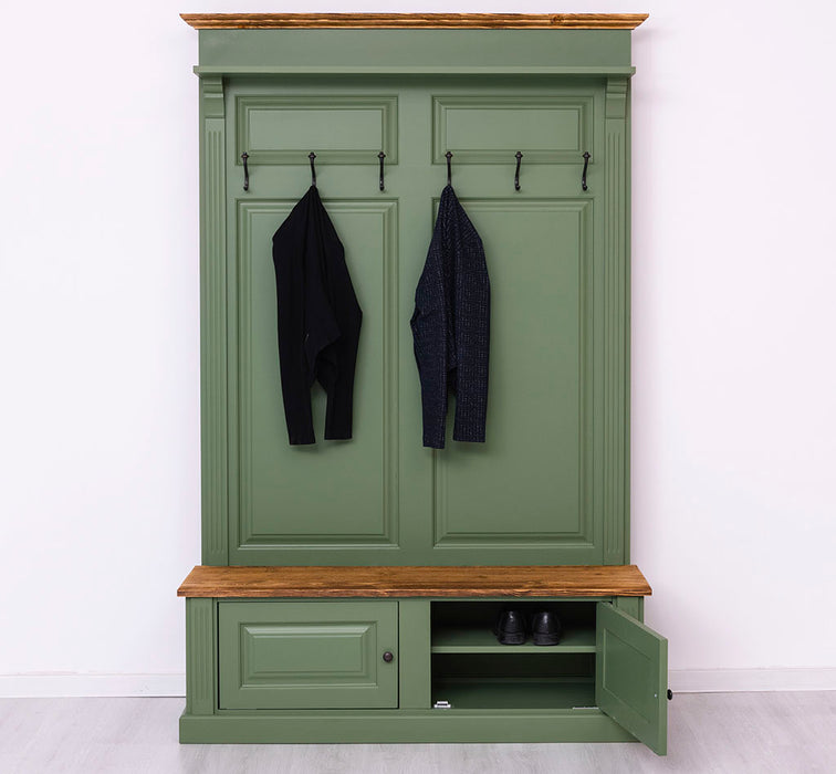 Garderobe aus Massivholz mit 6 Haken und 2 Staufächern - Holzkontrast