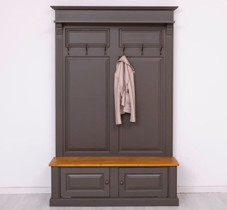 Garderobe aus Massivholz mit 6 Haken und 2 Staufächern - Holzkontrast