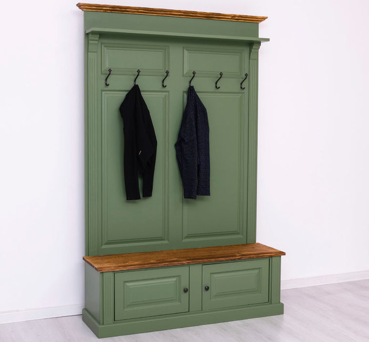 Garderobe aus Massivholz mit 6 Haken und 2 Staufächern - Holzkontrast