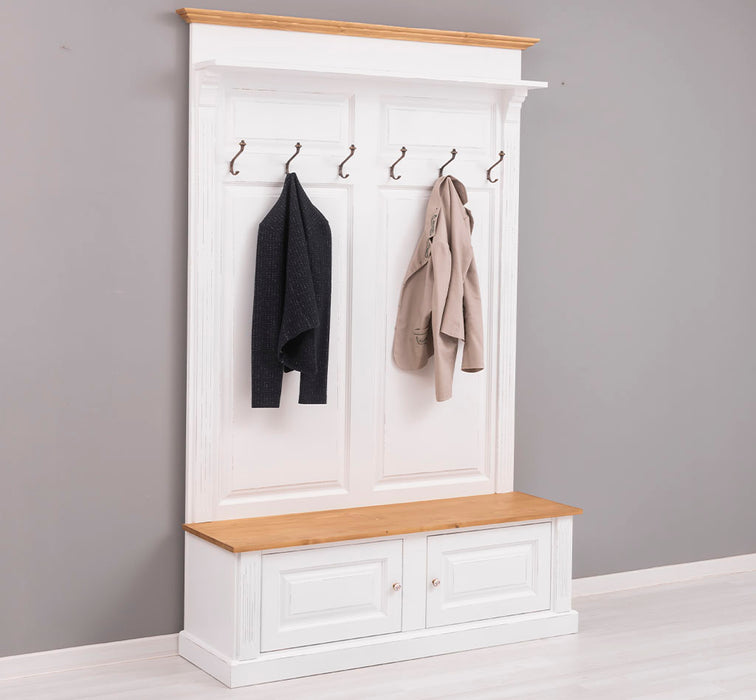 Garderobe aus Massivholz mit 6 Haken und 2 Staufächern - Holzkontrast