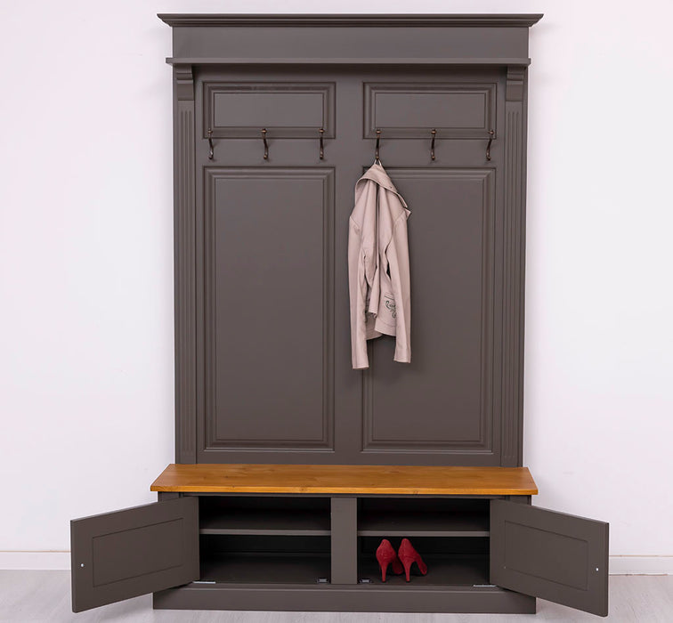 Garderobe aus Massivholz mit 6 Haken und 2 Staufächern - Holzkontrast
