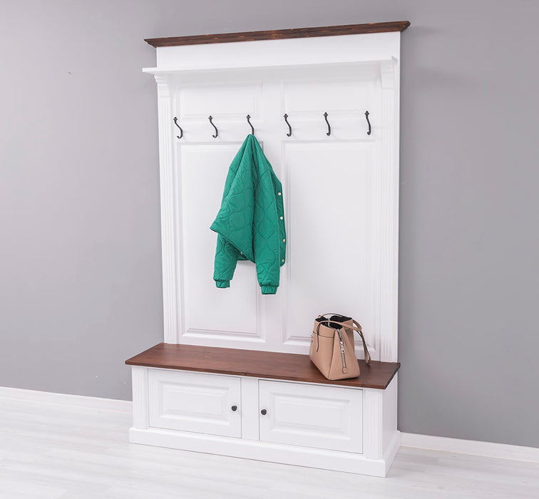 Garderobe aus Massivholz mit 6 Haken und 2 Staufächern - Holzkontrast