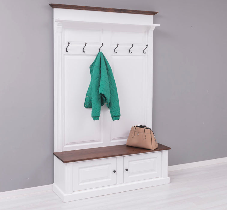 Garderobe aus Massivholz mit 6 Haken und 2 Staufächern - Holzkontrast