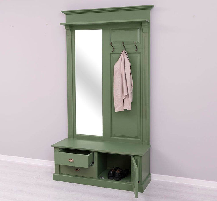 Garderobe aus Massivholz mit Spiegel und Staufächern -