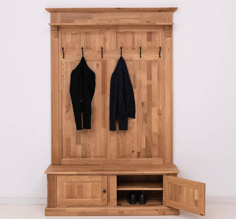 Garderobe aus massiver Eiche mit 6 Haken und 2 Staufächern - Geflammt und gebürstet