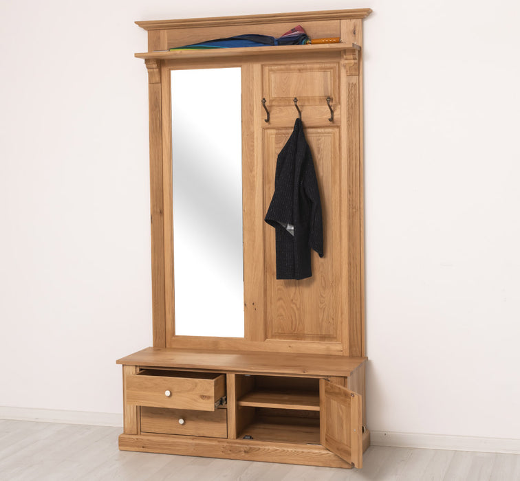 Garderobe aus massiver Eiche mit Spiegel und Staufächern