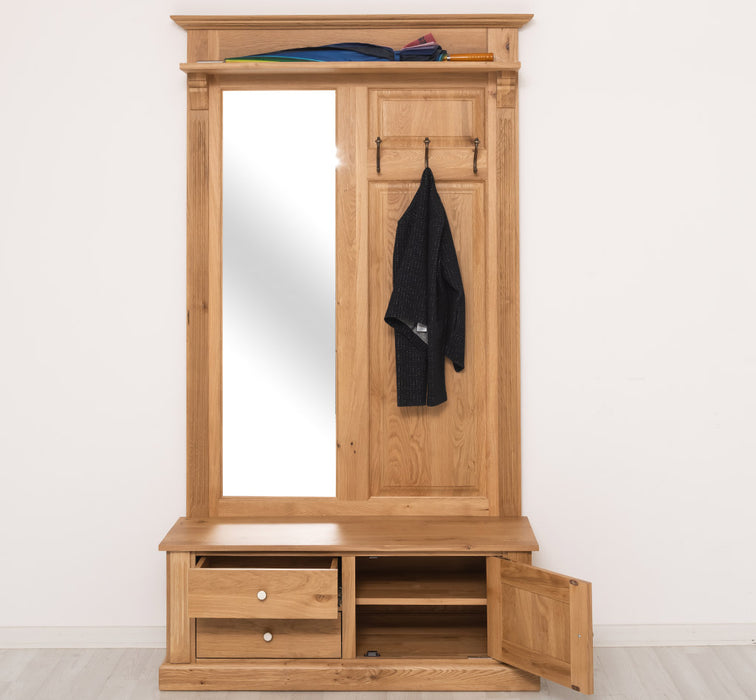 Garderobe aus massiver Eiche mit Spiegel und Staufächern