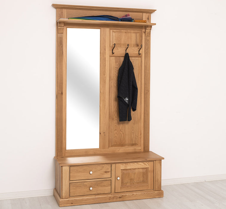 Garderobe aus massiver Eiche mit Spiegel und Staufächern
