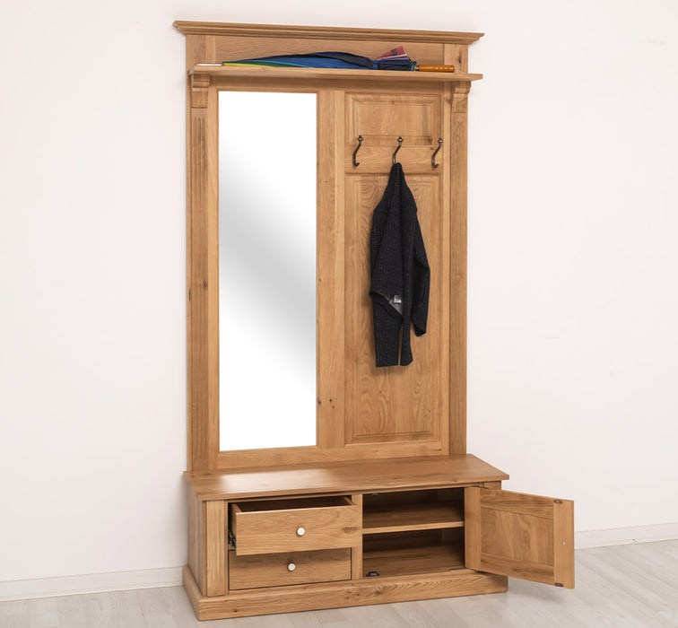 Garderobe aus massiver Eiche mit Spiegel und Staufächern