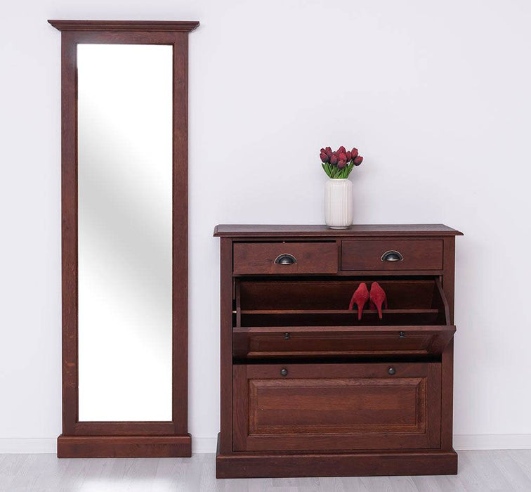 Garderoben Set aus massiver Eiche- Schuhschrank und Ganzkörperspiegel — Massivholzmöbel-Becker