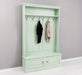 ansicht links gerahmte Garderobe mit ablagen 6 haken mint gruen