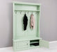 ansicht links offen gerahmte Garderobe mit ablagen 6 haken mint gruen