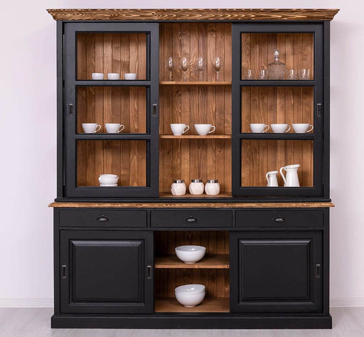 Geschirrschrank | Vitrine mit Glas-Schiebetüren| 2-teilig -