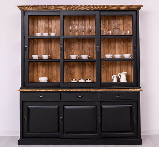Geschirrschrank | Vitrine mit Glas-Schiebetüren| 2-teilig -