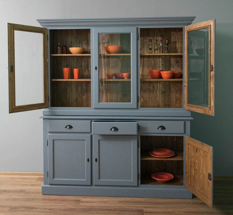 Geschirrschrank aus Massivholz | Vitrine | 2-teilig | 3 Elemente -