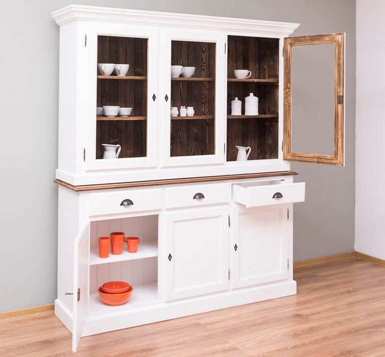 Geschirrschrank aus Massivholz | Vitrine | 2-teilig | 3 Elemente -