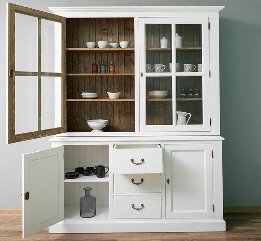 Geschirrschrank aus Massivholz | Vitrine | 2-teilig mit Schubladen -