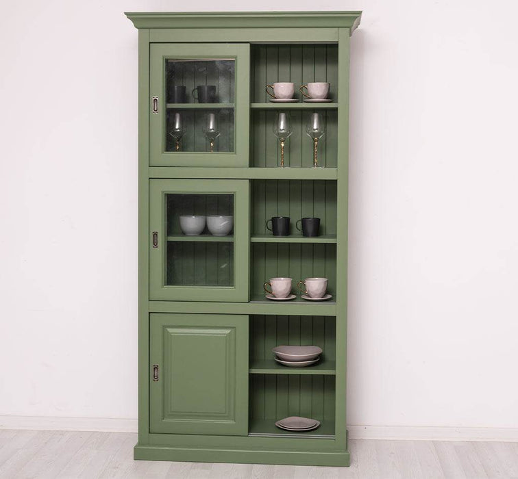 Geschirrschrank aus Massivholz | Küchenschrank | Vitrine | mit 6 Schiebetüren -