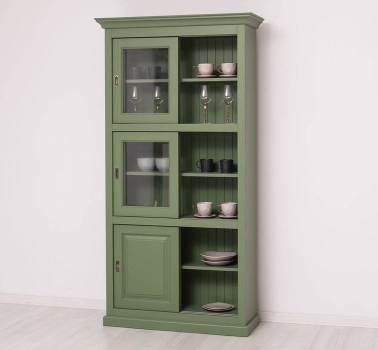 Geschirrschrank aus Massivholz | Küchenschrank | Vitrine | mit 6 Schiebetüren -