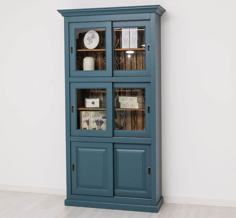 Geschirrschrank aus Massivholz | Küchenschrank | Vitrine | mit 6 Schiebetüren -