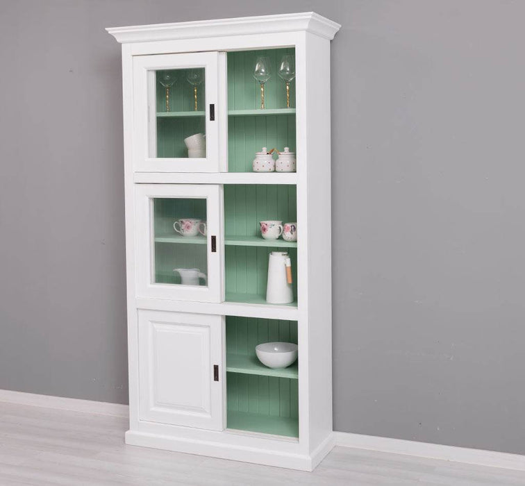 Geschirrschrank aus Massivholz | Küchenschrank | Vitrine | mit 6 Schiebetüren -