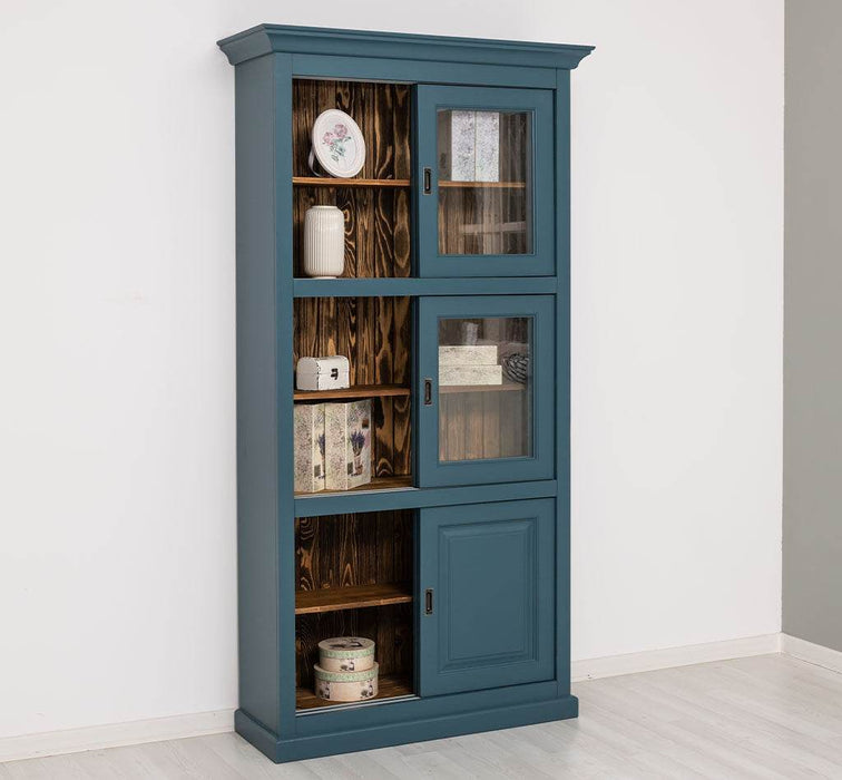 Geschirrschrank aus Massivholz | Küchenschrank | Vitrine | mit 6 Schiebetüren -