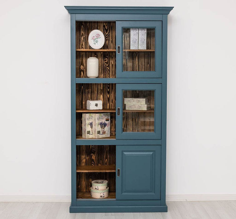 Geschirrschrank aus Massivholz | Küchenschrank | Vitrine | mit 6 Schiebetüren -