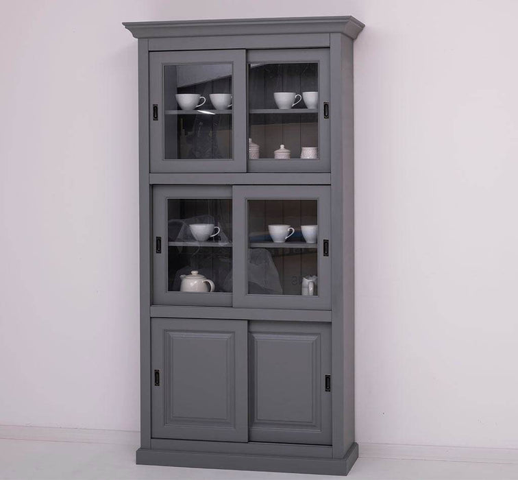 Geschirrschrank aus Massivholz | Küchenschrank | Vitrine | mit 6 Schiebetüren -