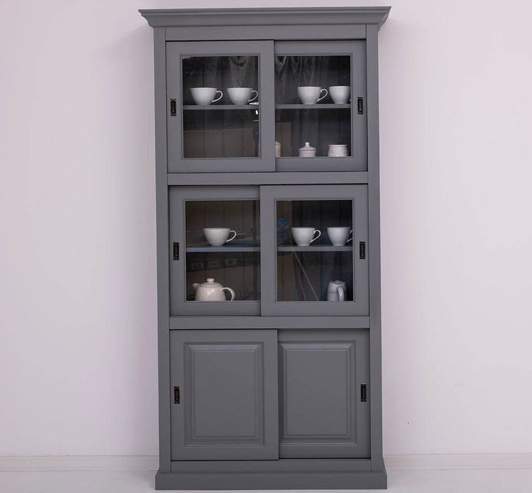 Geschirrschrank aus Massivholz | Küchenschrank | Vitrine | mit 6 Schiebetüren -