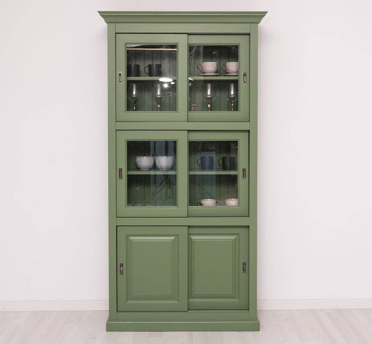 Geschirrschrank aus Massivholz | Küchenschrank | Vitrine | mit 6 Schiebetüren -