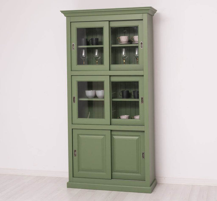 Geschirrschrank aus Massivholz | Küchenschrank | Vitrine | mit 6 Schiebetüren -