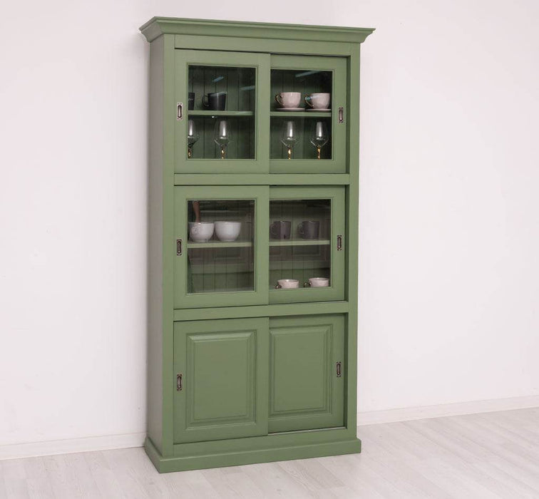 Geschirrschrank aus Massivholz | Küchenschrank | Vitrine | mit 6 Schiebetüren -