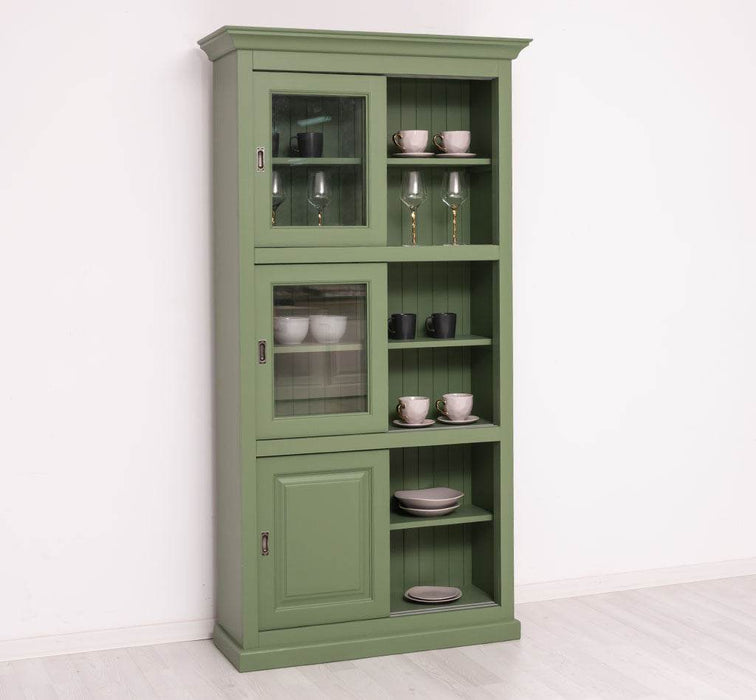 Geschirrschrank aus Massivholz | Küchenschrank | Vitrine | mit 6 Schiebetüren -