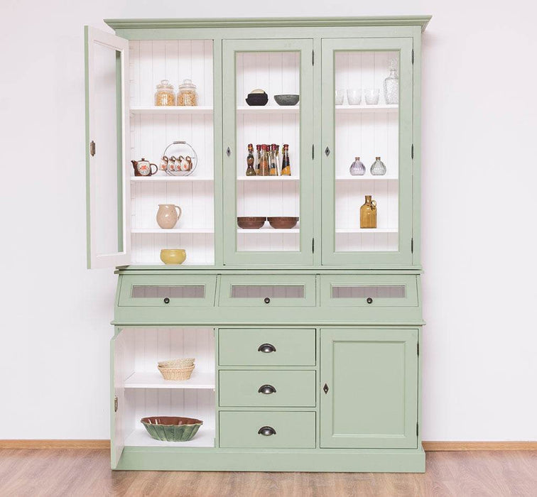 Geschirrschrank aus Massivholz mit Display | 2- teilig | Vitrinenschrank -